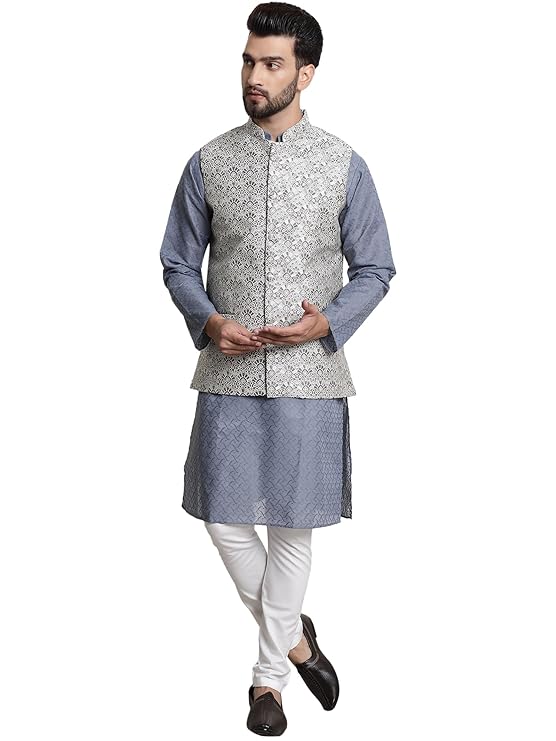 Men's Pure Cotton Kurta and Pyjama with Nehru Jacket