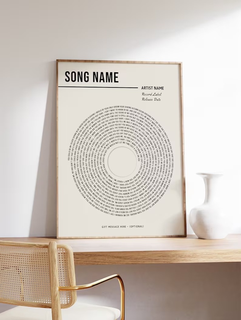 Custom Vinyl Lyrics Print, Personalised Music Poster, Customizable Music Gift, Anniversary Gift, Music Gift, Wedding Song Dance, A1/A2/A3/A4